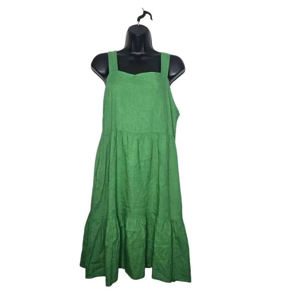 Valentina Naldi Dress Size Medium Linen Blend Green Strapless Square Neck